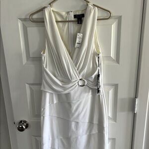 WHITE HOUSE BLACK MARKET DRESS 12 SLIMMING  SHAPEWEAR WEDDING EASTER PARTY WHITE